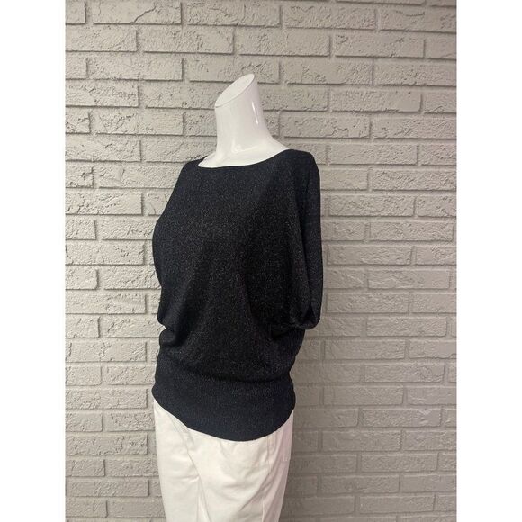 Premise Black Dolman Sleeve Top with Silver Shimmer Size M - Picture 3 of 9